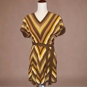 Jessica Simpson Chevron Knit Belted‎ Dress M – 90s Y2K Retro Fall Colors